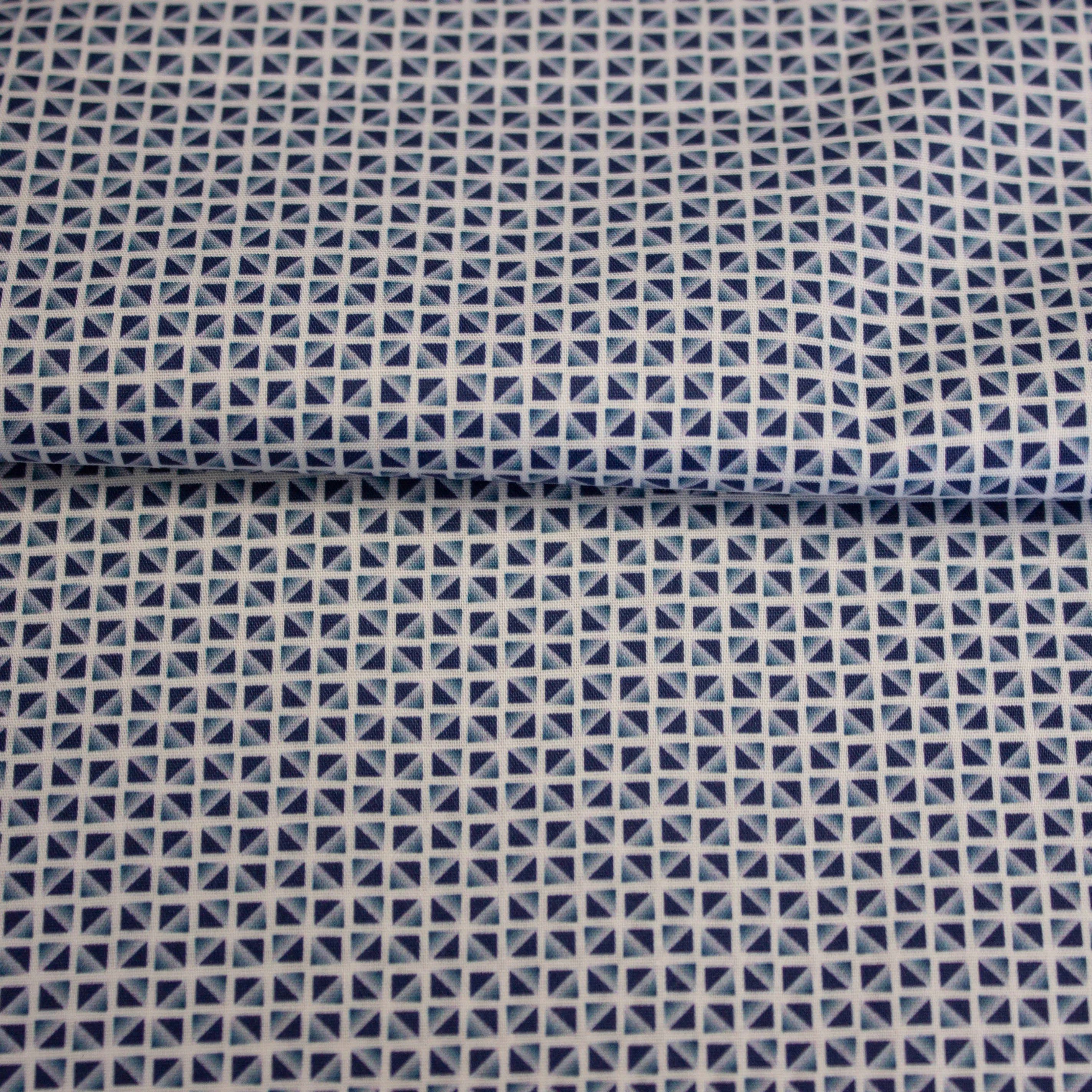 Katoen poplin blauwe vierkantjes